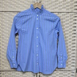 J.CREW Jules Ruffle Collar Button Up Shirt 00P XXS Petite Blue Stripe NEW Flaw
